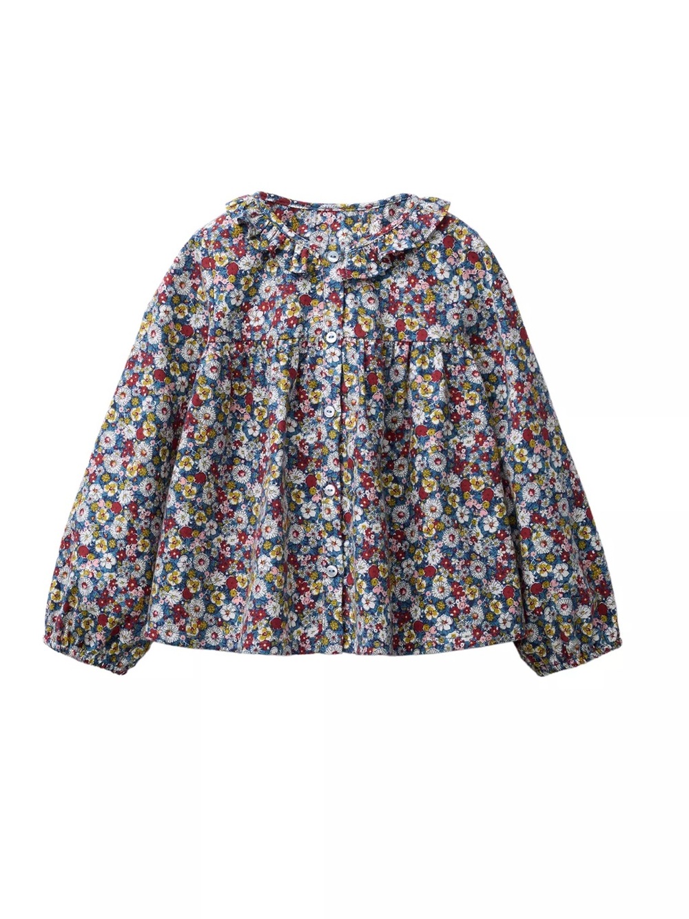 Zara Girls Floral Ruffle Collar Blouse - Blue, Red, Yellow